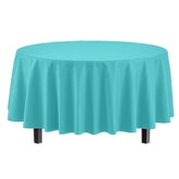 Round Aqua Blue Plastic Table Covers | 12 Pack
